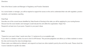 Role of the Nurse Leader and Manager in Regulatory and Practice Standards