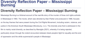 Diversity Reflection Paper - Mississippi Burning