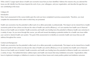 Identifying a Local Health Care Economic Issue - Nursing Shortage 