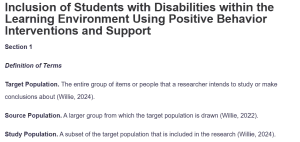 Inclusion of Students with Disabilities within the Learning Environment Using Positive Behavior Interventions and Support