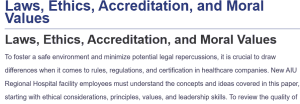 Laws, Ethics, Accreditation, and Moral Values