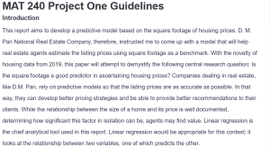 MAT 240 Project One Guidelines 