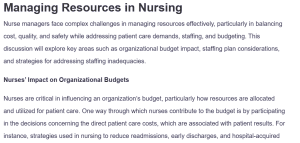Managing Resources in Nursing