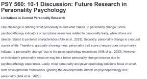 PSY 560: 10-1 Discussion: Future Research in Personality Psychology