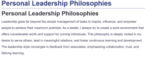Personal Leadership Philosophies