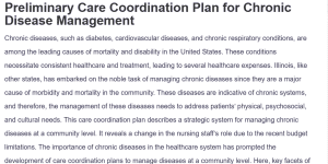 Preliminary Care Coordination Plan for Chronic Disease Management