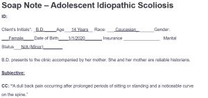 Soap Note - Adolescent Idiopathic Scoliosis