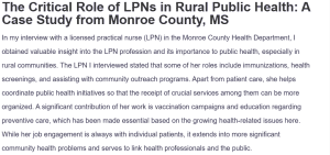 The Critical Role of LPNs in Rural Public Health: A Case Study from Monroe County, MS