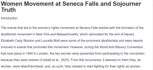 Women Movement at Seneca Falls and Sojourner Truth