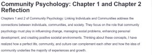 Community Psychology: Chapter 1 and Chapter 2 Reflection