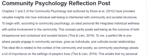 Community Psychology Reflection Post