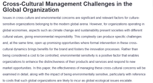Cross-Cultural Management Challenges in the Global Organization  