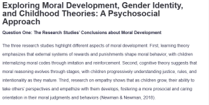 Exploring Moral Development, Gender Identity, and Childhood Theories: A Psychosocial Approach