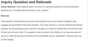 Inquiry Question and Rationale