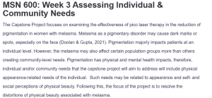MSN 600: Week 3 Assessing Individual & Community Needs