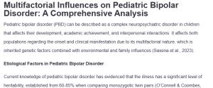 Multifactorial Influences on Pediatric Bipolar Disorder: A Comprehensive Analysis