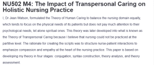 NU502 M4: The Impact of Transpersonal Caring on Holistic Nursing Practice