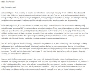 Peer Response - Artificial Intelligence (AI) in Healthcare