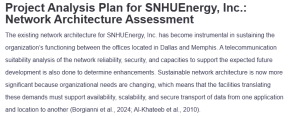 Project Analysis Plan for SNHUEnergy, Inc.: Network Architecture Assessment