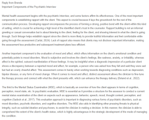Response - Important Components of the Psychiatric Interview