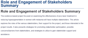 Role and Engagement of Stakeholders Summary