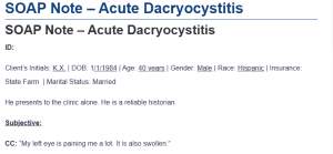 SOAP Note – Acute Dacryocystitis