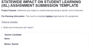 STATEWIDE IMPACT ON STUDENT LEARNING (ISL) ASSIGNMENT SUBMISSION TEMPLATE