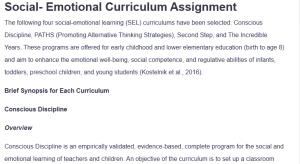 Social- Emotional Curriculum Assignment