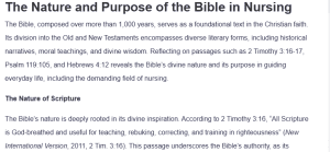 The Nature and Purpose of the Bible in Nursing