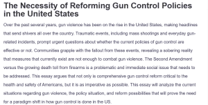 The Necessity of Reforming Gun Control Policies in the United States