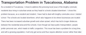 Transportation Problem in Tuscaloosa, Alabama