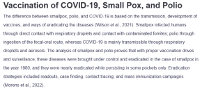 Vaccination of COVID-19, Small Pox, and Polio