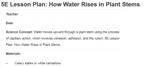 5E Lesson Plan: How Water Rises in Plant Stems