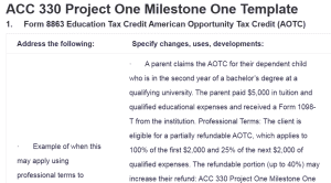 ACC 330 Project One Milestone One Template
