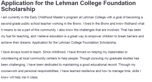 Application for the Lehman College Foundation Scholarship