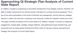 Approaching QI Strategic Plan Analysis of Current State Report