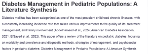 Diabetes Management in Pediatric Populations: A Literature Synthesis