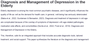Diagnosis and Management of Depression in the Elderly