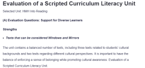 Evaluation of a Scripted Curriculum Literacy Unit