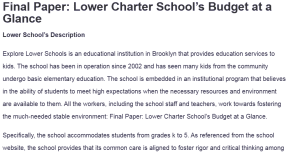 Final Paper: Lower Charter School’s Budget at a Glance