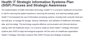 Health IT Strategic Information Systems Plan (SISP) Process and Strategic Awareness