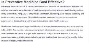 Is Preventive Medicine Cost Effective?