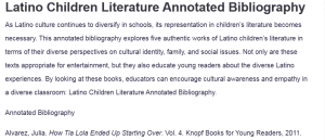 Latino Children Literature Annotated Bibliography