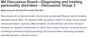M4 Discussion Board—Diagnosing and treating personality disorders – Discussion Group 3