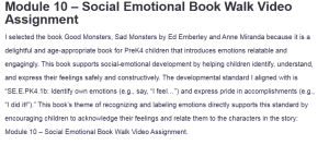 Module 10 – Social Emotional Book Walk Video Assignment