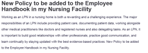 New Policy to be added to the Employee Handbook in my Nursing Facility