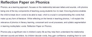 Reflection Paper on Phonics
