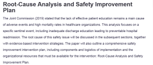 Root-Cause Analysis and Safety Improvement Plan
