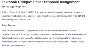 Textbook Critique: Paper Proposal Assignment