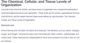 The Chemical, Cellular, and Tissue Levels of Organization